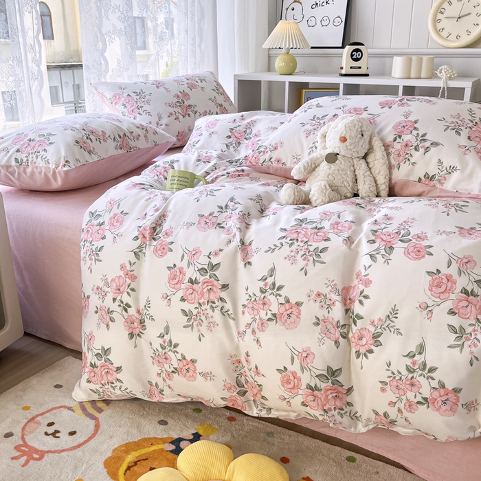 91家纺网 家纺一手货源 找家纺 世爵 2024新款12868全棉印花单品被套 田园花香一粉