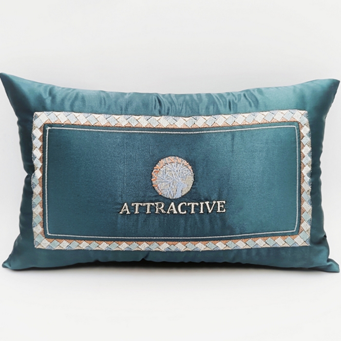 91家纺网 家纺一手货源 找家纺 澜屿 2024新款禅丝高精密刺绣小抱枕头枕芯腰靠枕 麋鹿-孔雀绿