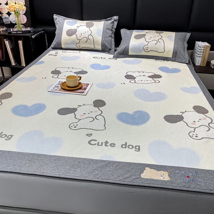 91家纺网 家纺一手货源 找家纺 宜家坊 2024新款A类抗菌数码印花冰藤凉席 床笠款-爱心狗