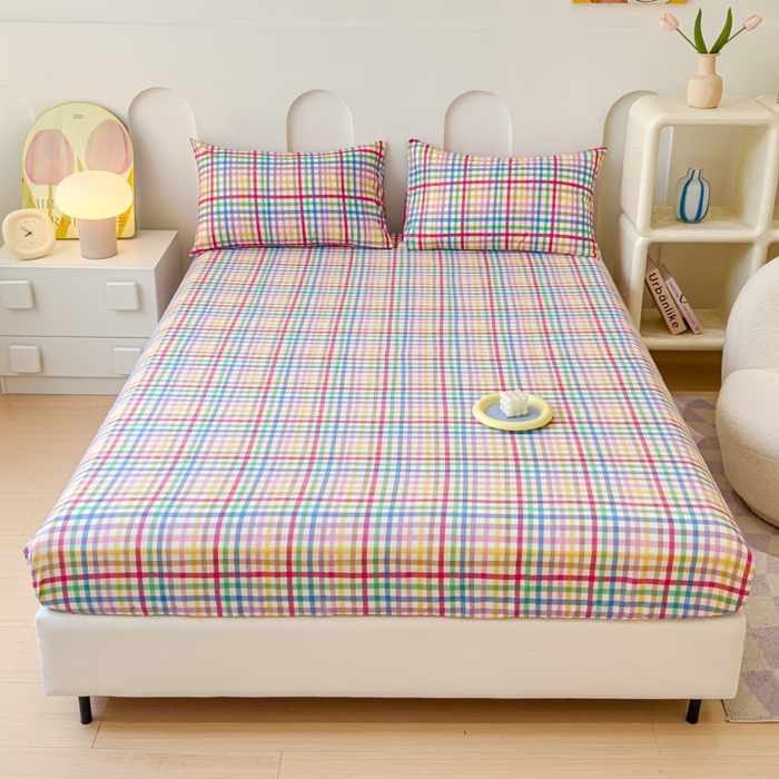 91家纺网 家纺一手货源 找家纺 感遇家纺 2024新款纯棉床单床笠枕套 床笠款-五彩格