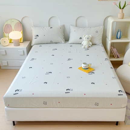 感遇家纺 2024新款纯棉床单床笠枕套 床笠款-灰条猫咪