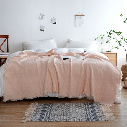 91家纺网 家纺一手货源 找家纺 （总）凌云家纺 2025新款四层皱皱纱流苏毯盖毯浴巾