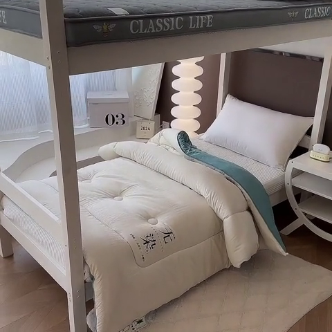 91家纺网 家纺一手货源 找家纺 招财狼家纺  2024新款水洗磨毛学生大豆被夏被春秋被多被芯被子 无染 米白+水兰