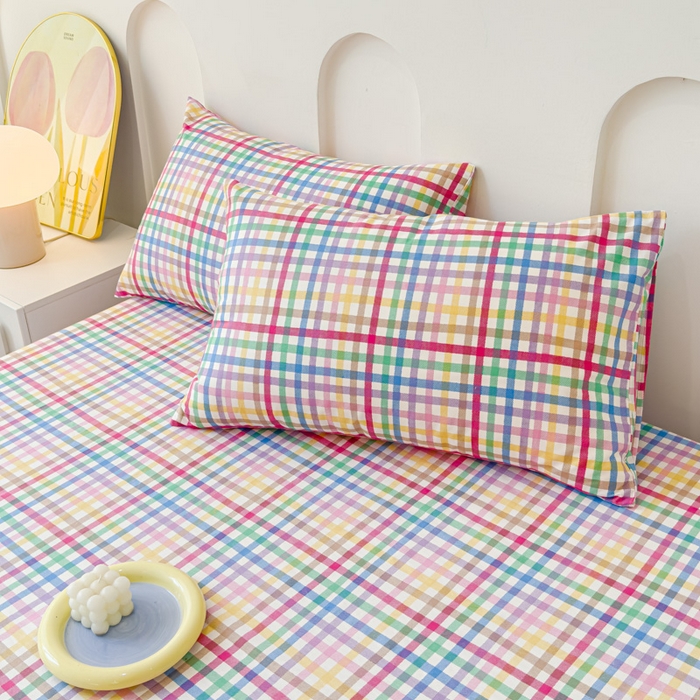 91家纺网 家纺一手货源 找家纺 感遇家纺 2024新款纯棉床单床笠枕套 床笠款-五彩格