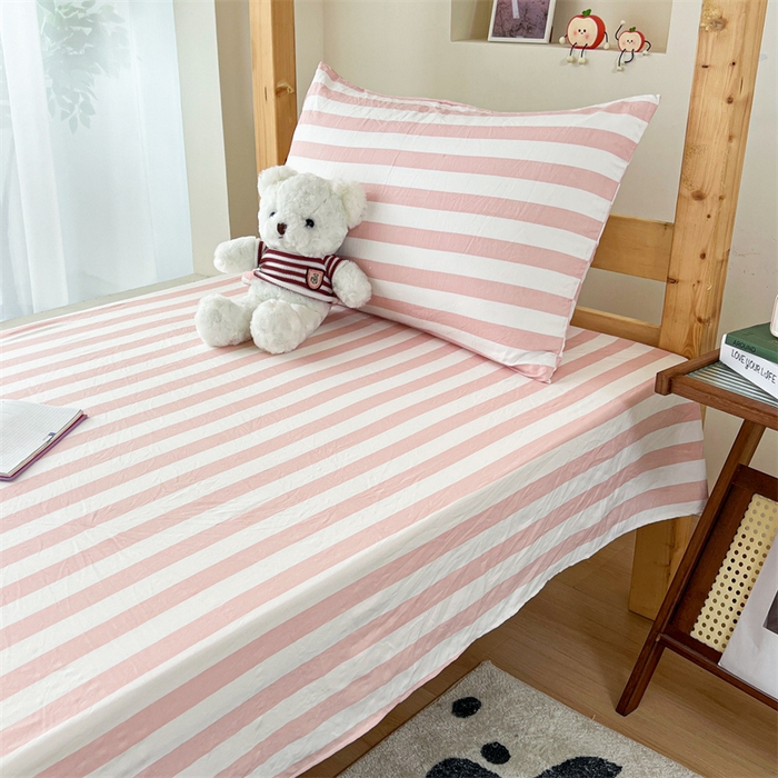 91家纺网 家纺一手货源 找家纺 多品 2024新款水洗棉皱皱纱学生宿舍单床单 蜜桃粉