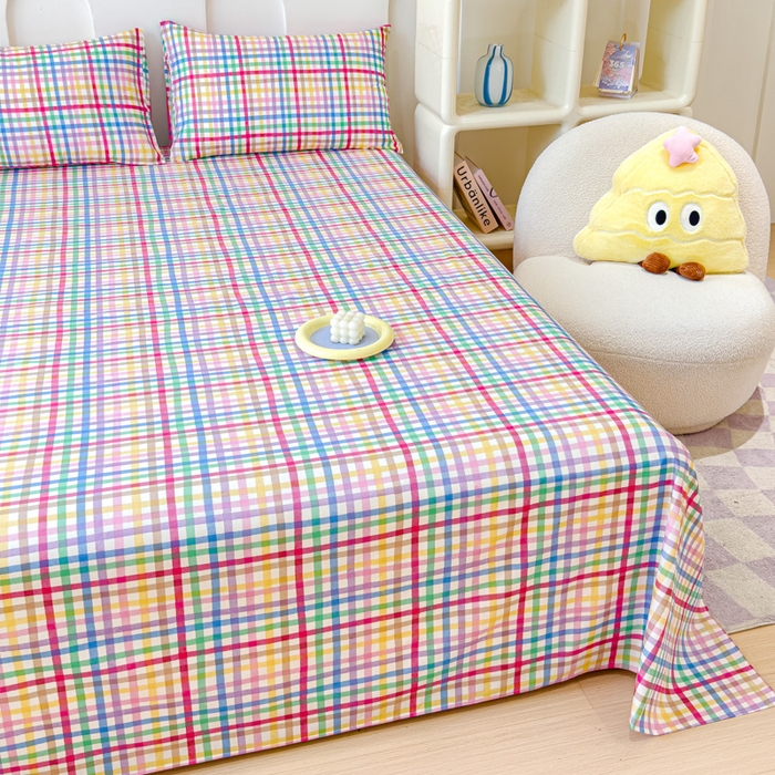 91家纺网 家纺一手货源 找家纺 感遇家纺 2024新款纯棉床单床笠枕套 床单款-五彩格