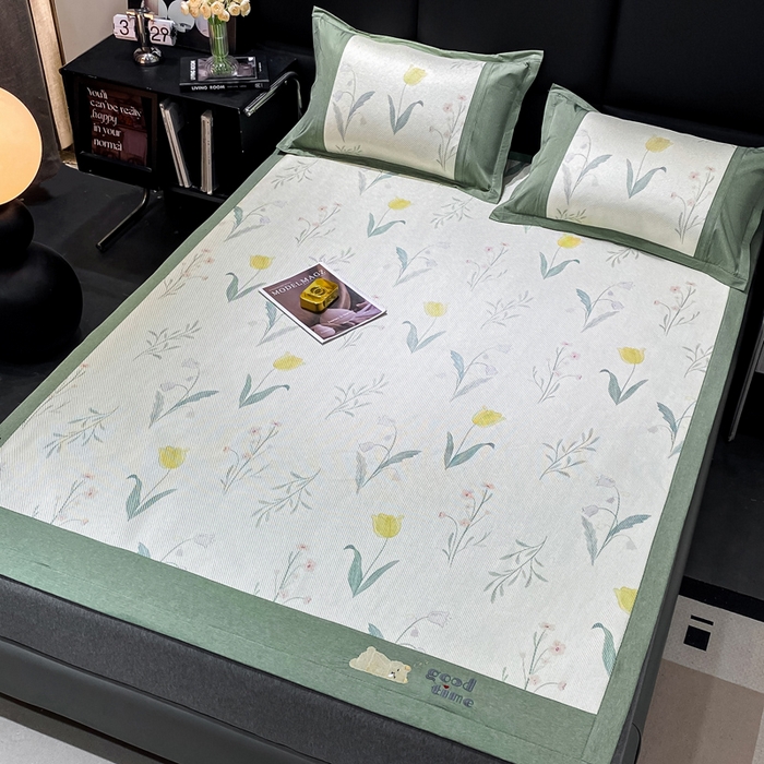 91家纺网 家纺一手货源 找家纺 宜家坊 2024新款A类抗菌数码印花冰藤凉席 床席款-花语