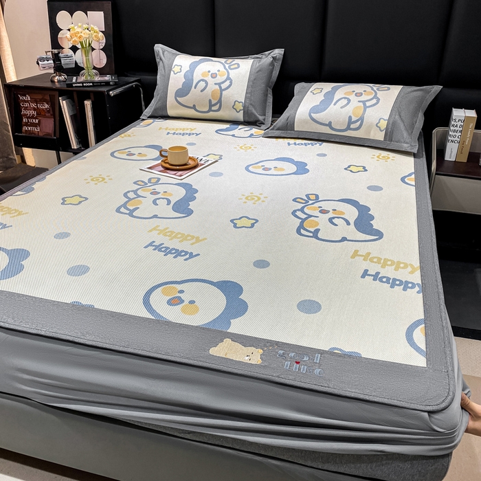 91家纺网 家纺一手货源 找家纺 宜家坊 2024新款A类抗菌数码印花冰藤凉席 床笠款-快乐恐龙