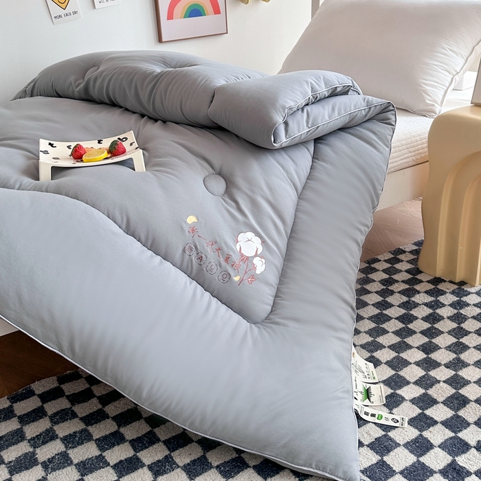 91家纺网 家纺一手货源 找家纺 招财狼家纺  2024新款水洗磨毛学生大豆被夏被春秋被多被芯被子 大豆被 灰色