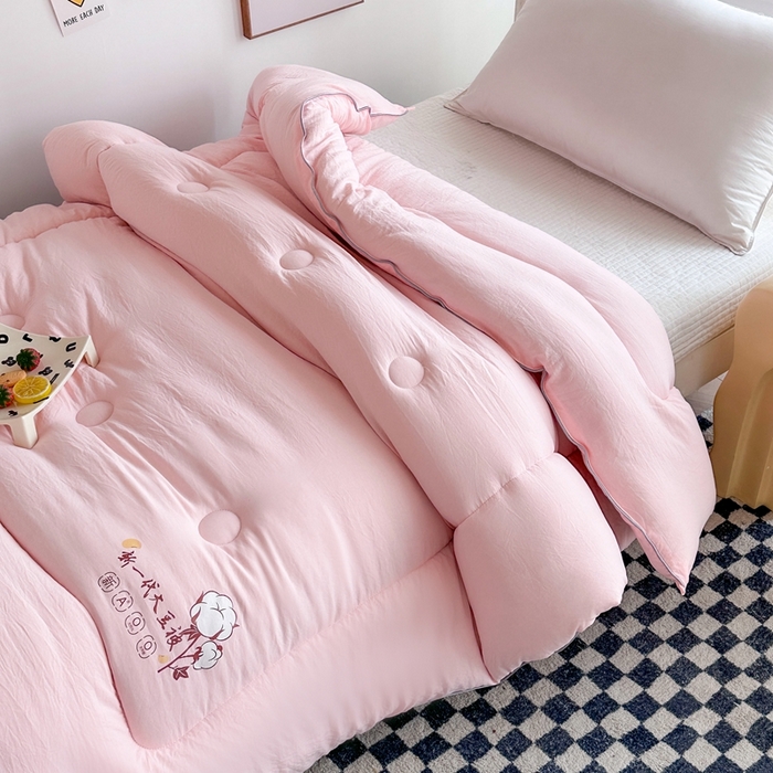 91家纺网 家纺一手货源 找家纺 招财狼家纺  2024新款水洗磨毛学生大豆被夏被春秋被多被芯被子 大豆被 玉色