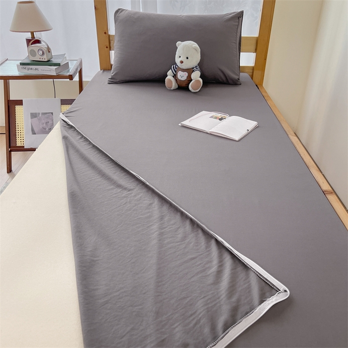 91家纺网 家纺一手货源 找家纺 多品 2024新款水洗棉皱皱纱学生宿舍床垫套床褥套 浅灰