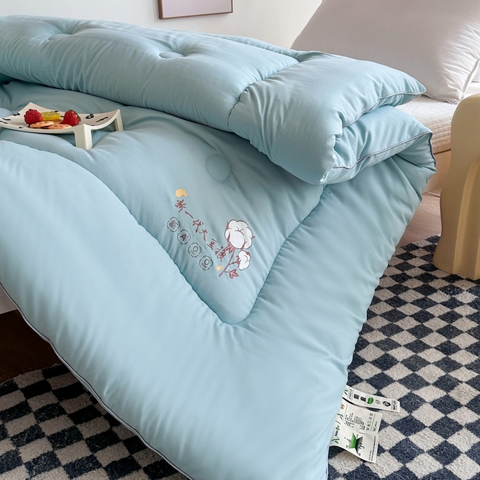 91家纺网 家纺一手货源 找家纺 羽涵家纺 2024新款10A抗菌10A抗菌水洗磨毛学生大豆被夏被春秋被冬被芯被子 棉麻大豆被 水兰