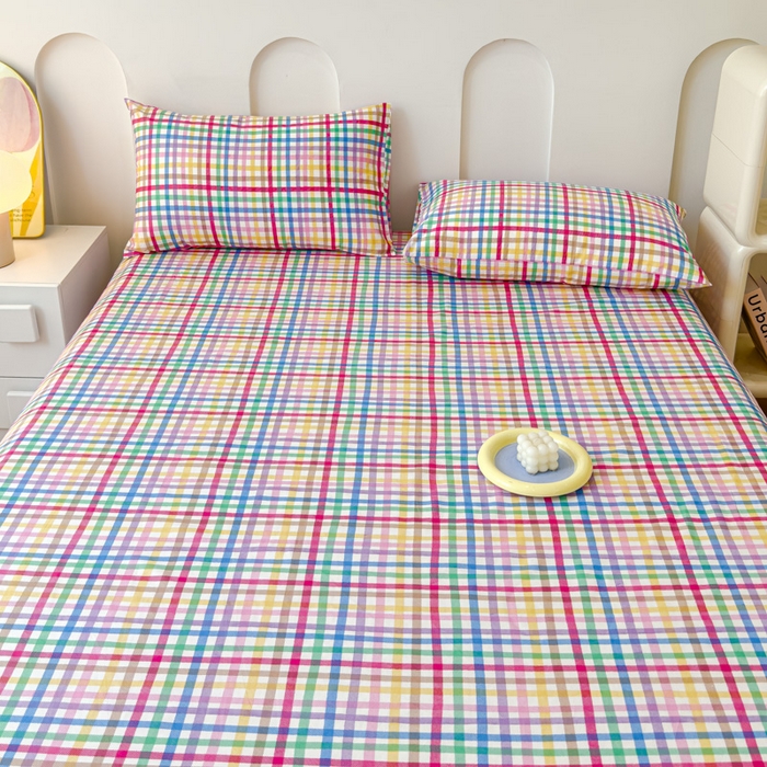 91家纺网 家纺一手货源 找家纺 感遇家纺 2024新款纯棉床单床笠枕套 床单款-五彩格