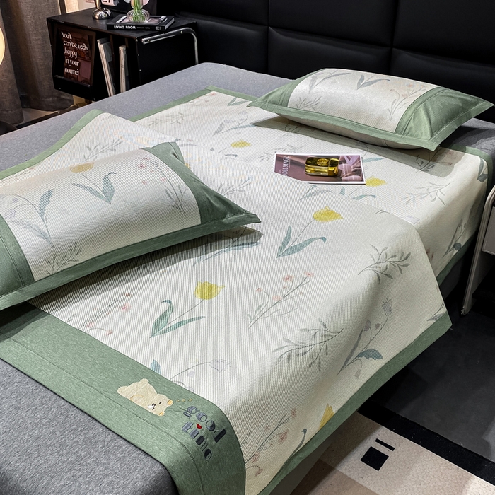 91家纺网 家纺一手货源 找家纺 宜家坊 2024新款A类抗菌数码印花冰藤凉席 床席款-花语