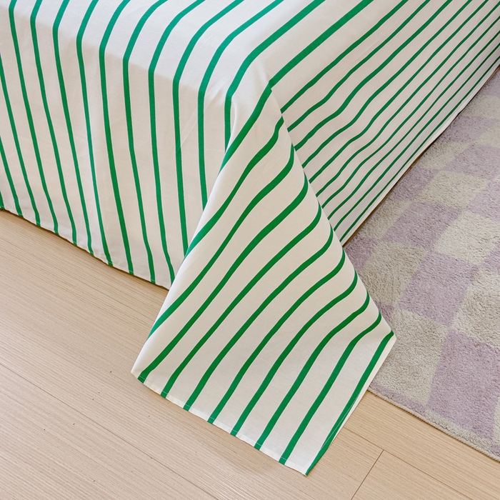 91家纺网 家纺一手货源 找家纺 感遇家纺 2024新款纯棉床单床笠枕套 床单款-墨绿条纹