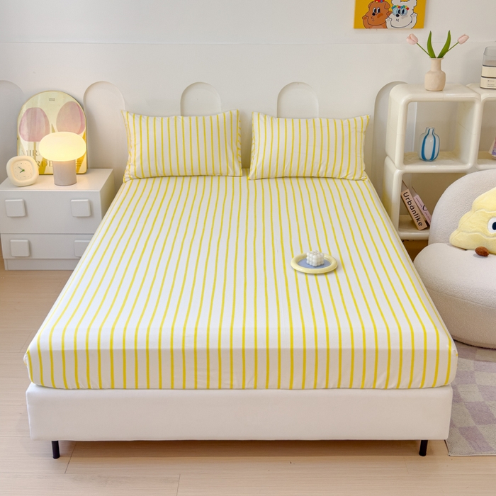 91家纺网 家纺一手货源 找家纺 感遇家纺 2024新款纯棉床单床笠枕套 床笠款-柠檬黄