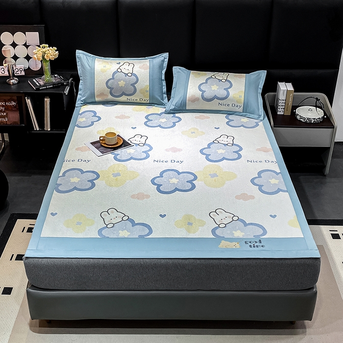 91家纺网 家纺一手货源 找家纺 宜家坊 2024新款A类抗菌数码印花冰藤凉席 床席款-蓝翎花