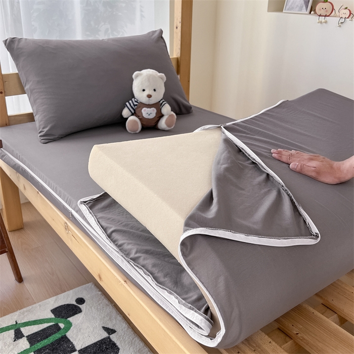 91家纺网 家纺一手货源 找家纺 多品 2024新款水洗棉皱皱纱学生宿舍床垫套床褥套 浅灰