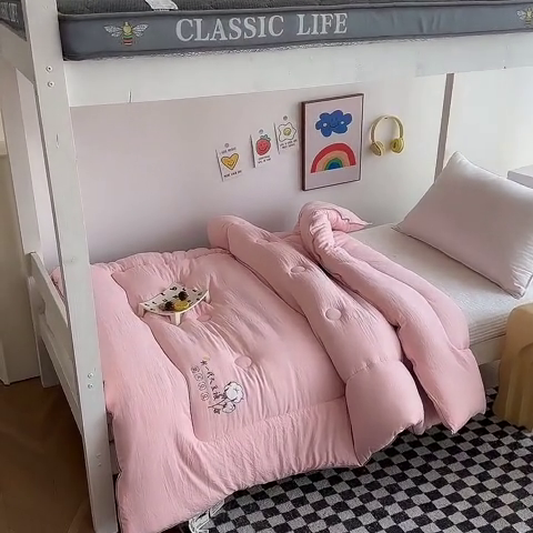 91家纺网 家纺一手货源 找家纺 招财狼家纺  2024新款水洗磨毛学生大豆被夏被春秋被多被芯被子 大豆被 玉色