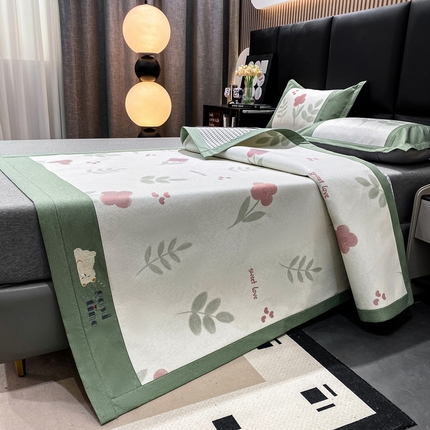 91家纺网 家纺一手货源 找家纺 宜家坊 2024新款A类抗菌数码印花冰藤凉席 床席款-小红花