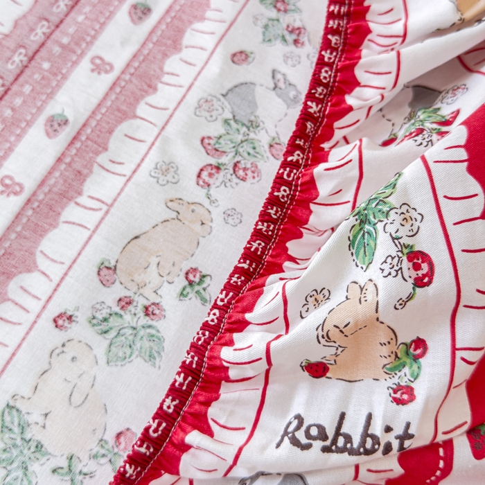 91家纺网 家纺一手货源 找家纺 感遇家纺 2024新款纯棉床单床笠枕套 床笠款-草莓小兔