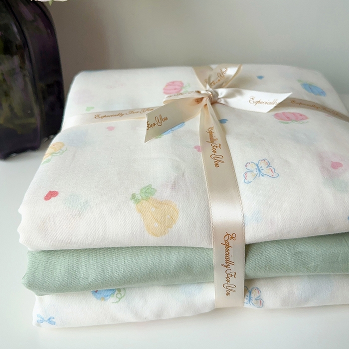 91家纺网 家纺一手货源 找家纺 麦伦家居 2024春夏新品全棉有氧双层纱印花系列四件套（叠拍图） 小南瓜