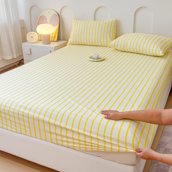 91家纺网 家纺一手货源 找家纺 感遇家纺 2024新款纯棉床单床笠枕套 床笠款-柠檬黄