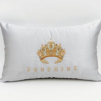 澜屿 2024新款禅丝高精密刺绣小抱枕头枕芯腰靠枕 爱洛皇冠-银灰