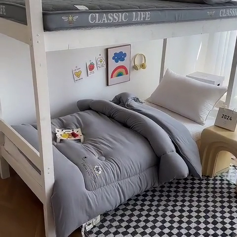 91家纺网 家纺一手货源 找家纺 招财狼家纺  2024新款水洗磨毛学生大豆被夏被春秋被多被芯被子 山茶花 灰色