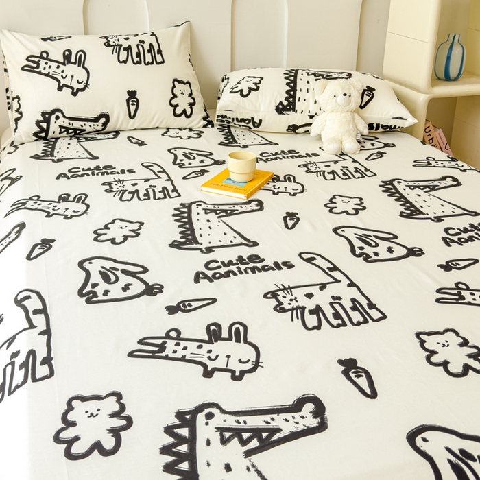 91家纺网 家纺一手货源 找家纺 感遇家纺 2024新款纯棉床单床笠枕套 床单款-小涂鸦乐园