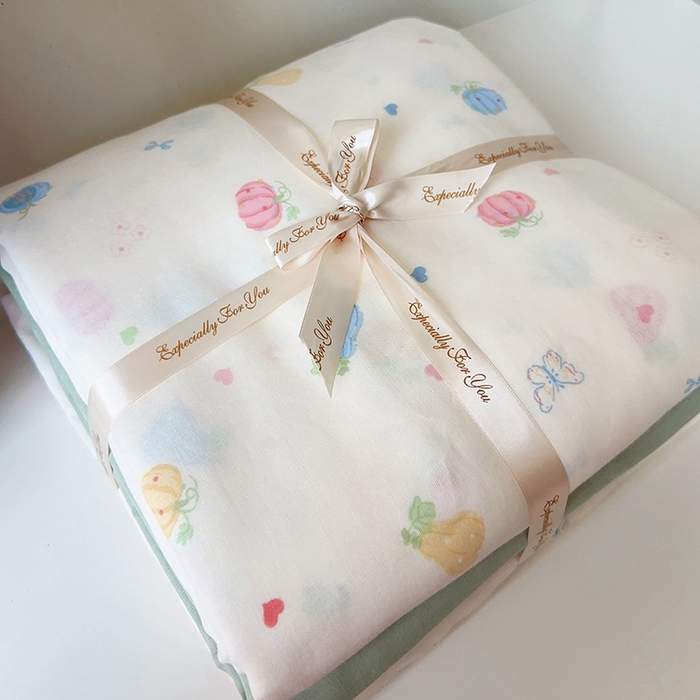 91家纺网 家纺一手货源 找家纺 麦伦家居 2024春夏新品全棉有氧双层纱印花系列四件套（叠拍图） 小南瓜