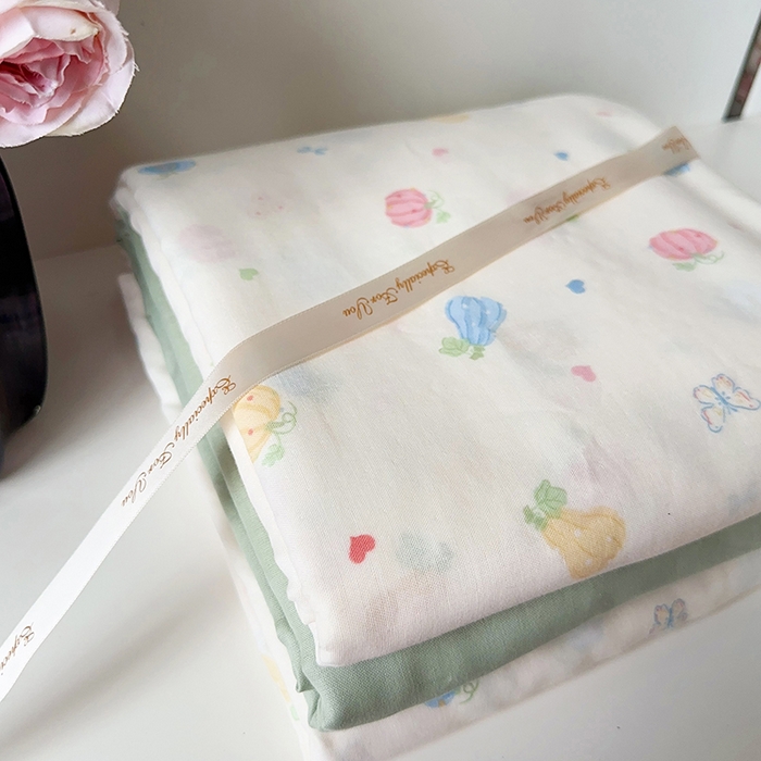 91家纺网 家纺一手货源 找家纺 麦伦家居 2024春夏新品全棉有氧双层纱印花系列四件套（叠拍图） 小南瓜