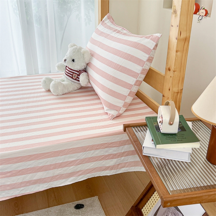 91家纺网 家纺一手货源 找家纺 多品 2024新款水洗棉皱皱纱学生宿舍单床单 蜜桃粉