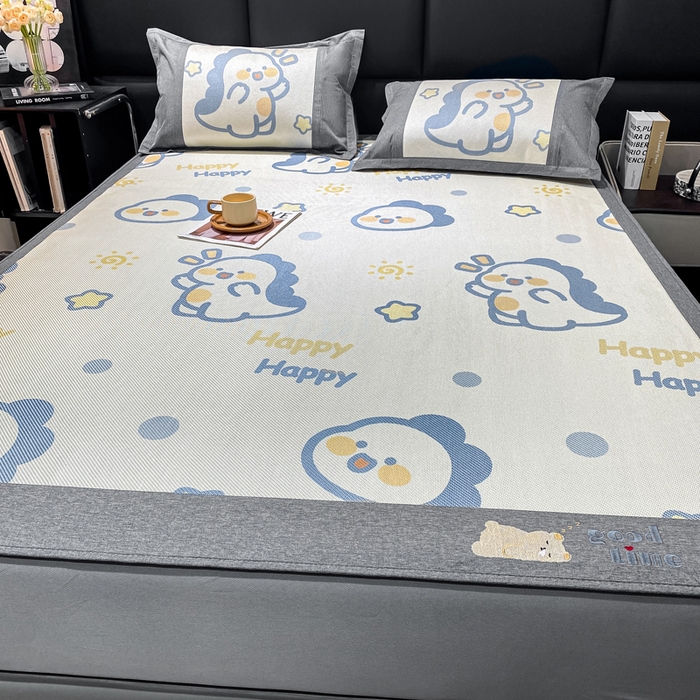 91家纺网 家纺一手货源 找家纺 宜家坊 2024新款A类抗菌数码印花冰藤凉席 床笠款-快乐恐龙