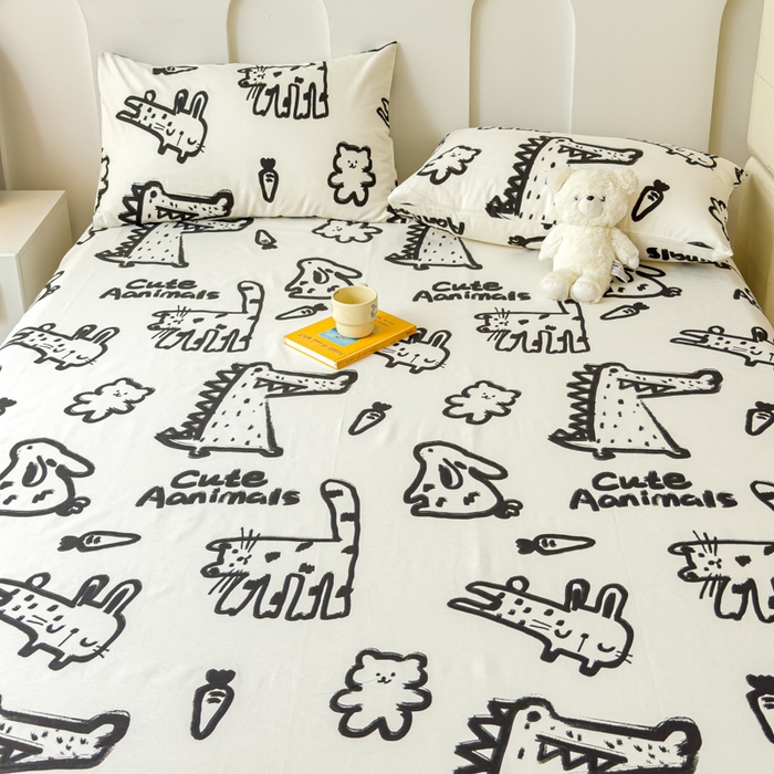 91家纺网 家纺一手货源 找家纺 感遇家纺 2024新款纯棉床单床笠枕套 床单款-小涂鸦乐园