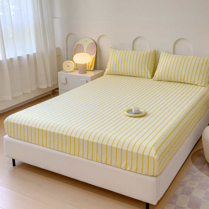 91家纺网 家纺一手货源 找家纺 感遇家纺 2024新款纯棉床单床笠枕套 床笠款-柠檬黄