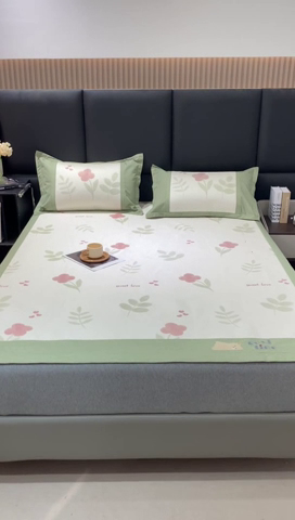 91家纺网 家纺一手货源 找家纺 宜家坊 2024新款A类抗菌数码印花冰藤凉席 床席款-小红花