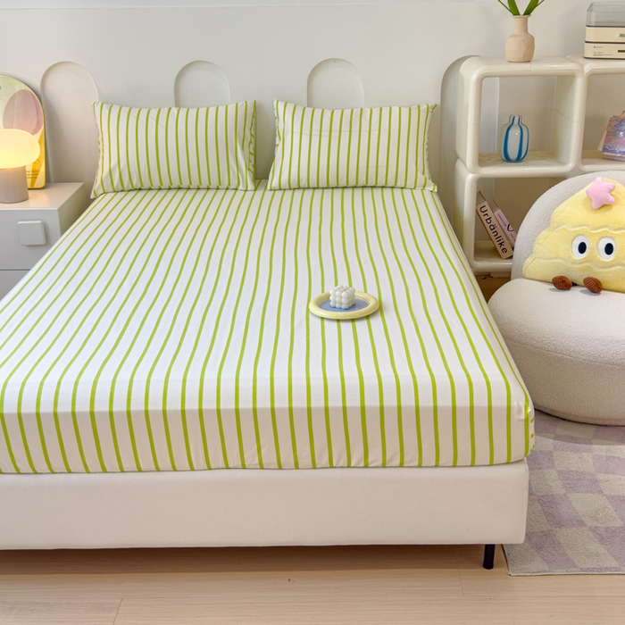 91家纺网 家纺一手货源 找家纺 感遇家纺 2024新款纯棉床单床笠枕套 床笠款-青草绿