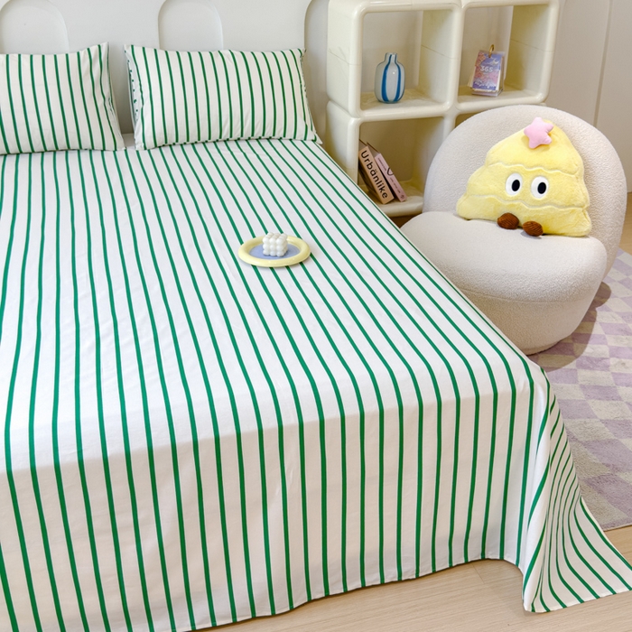 91家纺网 家纺一手货源 找家纺 感遇家纺 2024新款纯棉床单床笠枕套 床单款-墨绿条纹