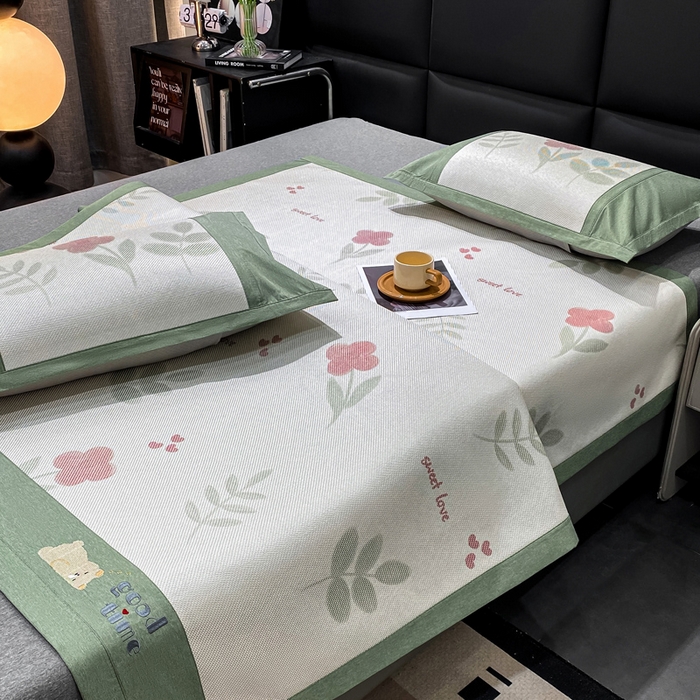 91家纺网 家纺一手货源 找家纺 宜家坊 2024新款A类抗菌数码印花冰藤凉席 床席款-小红花