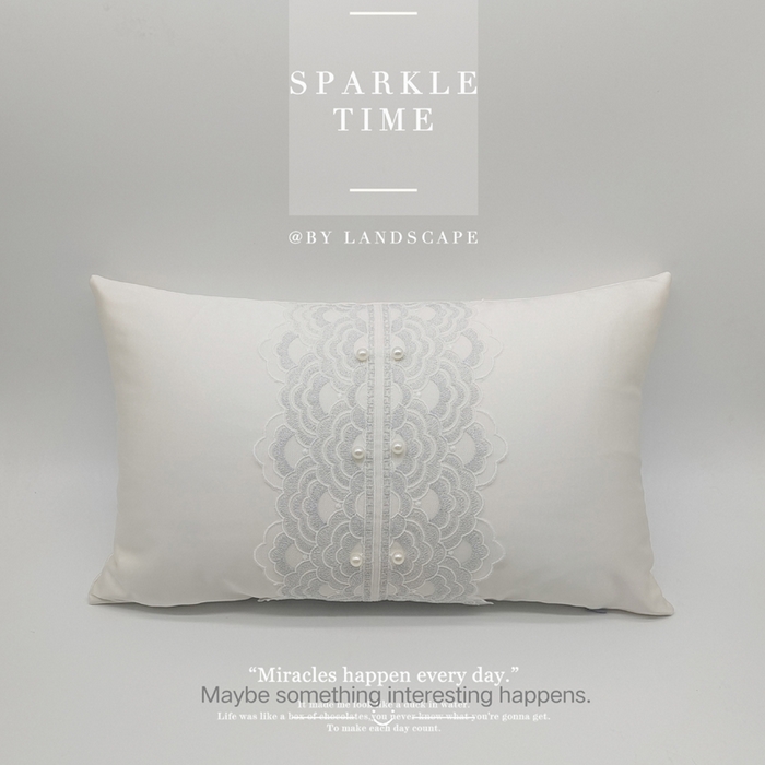 91家纺网 家纺一手货源 找家纺 澜屿 新款珍珠蕾丝小抱枕 白