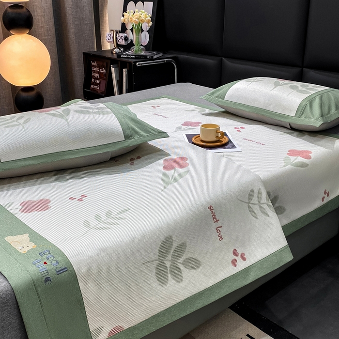 91家纺网 家纺一手货源 找家纺 宜家坊 2024新款A类抗菌数码印花冰藤凉席 床席款-小红花