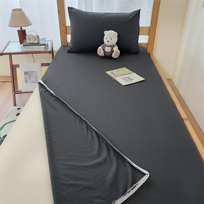91家纺网 家纺一手货源 找家纺 多品 2024新款水洗棉皱皱纱学生宿舍床垫套床褥套 深灰