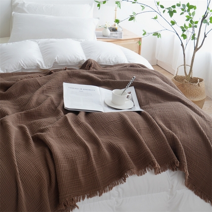 91家纺网 家纺一手货源 找家纺 （总）凌云家纺 2025新款四层皱皱纱流苏毯盖毯浴巾