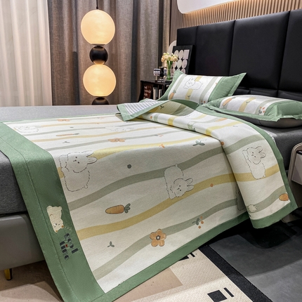 91家纺网 家纺一手货源 找家纺 宜家坊 2024新款A类抗菌数码印花冰藤凉席 床席款-波浪兔