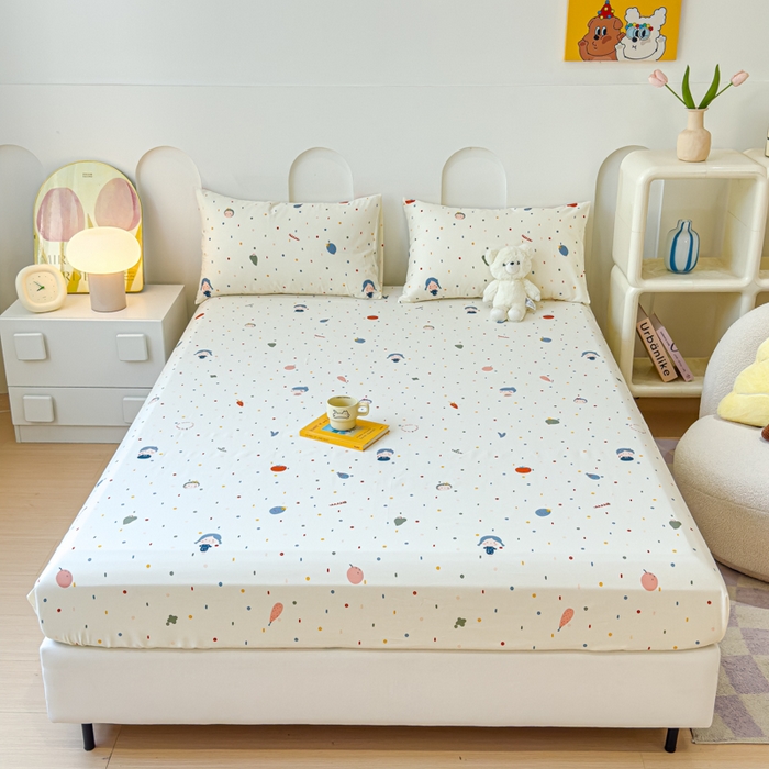 91家纺网 家纺一手货源 找家纺 感遇家纺 2024新款纯棉床单床笠枕套 床笠款-波点小女孩