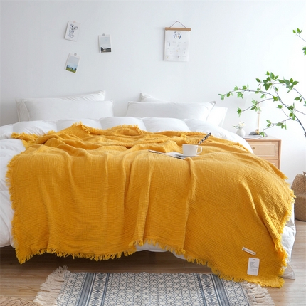 91家纺网 家纺一手货源 找家纺 （总）凌云家纺 2025新款四层皱皱纱流苏毯盖毯浴巾