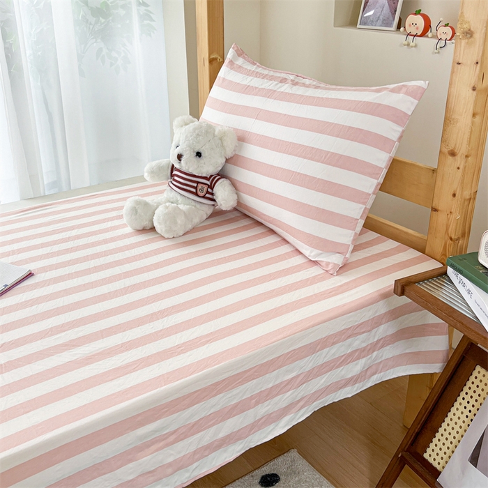 91家纺网 家纺一手货源 找家纺 多品 2024新款水洗棉皱皱纱学生宿舍单床单 蜜桃粉