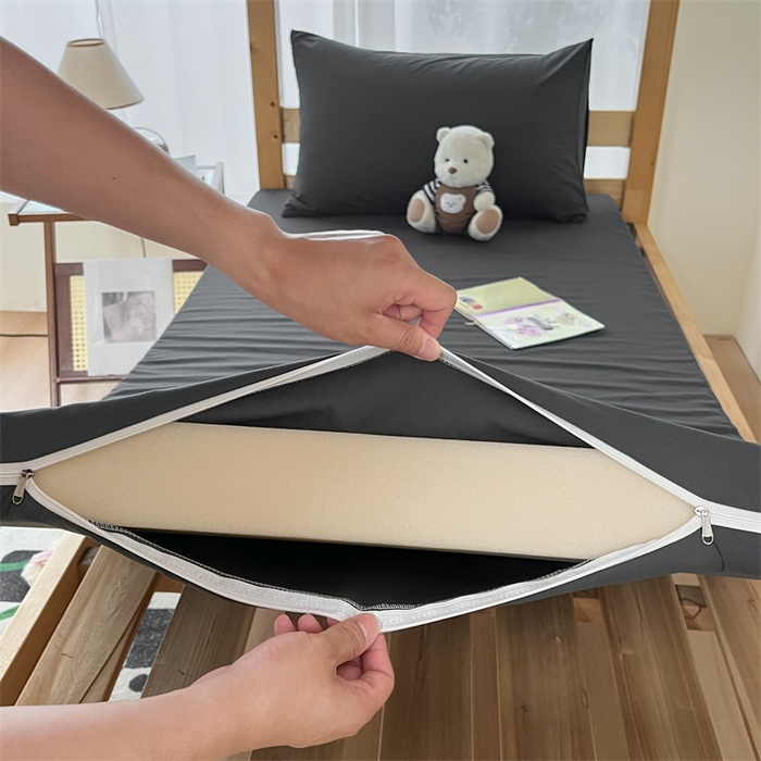 91家纺网 家纺一手货源 找家纺 多品 2024新款水洗棉皱皱纱学生宿舍床垫套床褥套 深灰