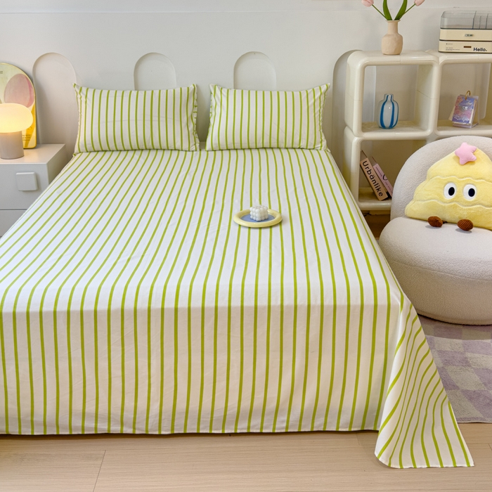 91家纺网 家纺一手货源 找家纺 感遇家纺 2024新款纯棉床单床笠枕套 床单款-青草绿